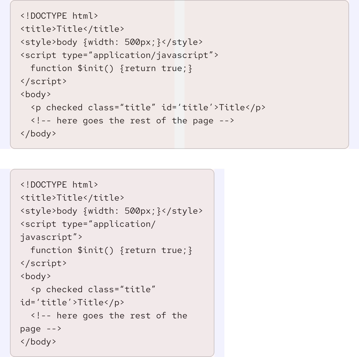 Image of code blocks on large and small mobile breakpoints