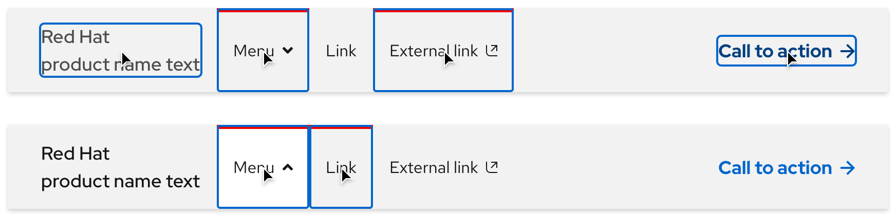 Image of light theme secondary navigation active states