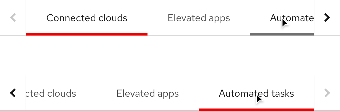 Image of selecting a cut off tab and the list of tabs shifting to reveal the selected tab in full view